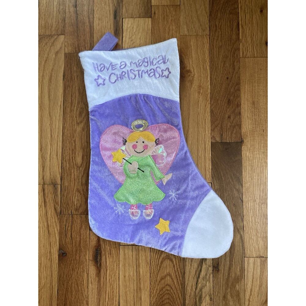 VTG Y2K Girls Purple Christmas Stocking Felted Embroidered Sparkle Velvet